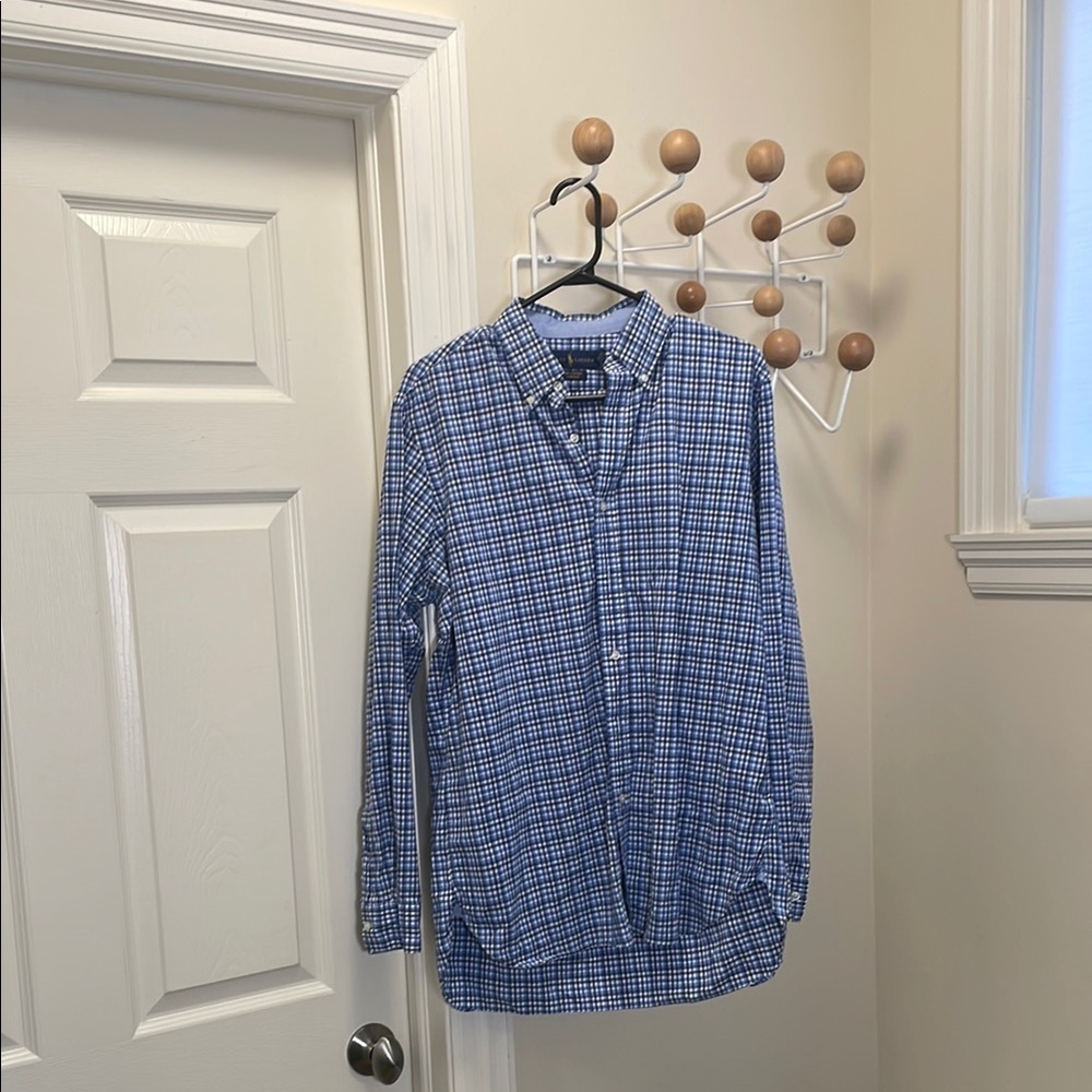 Ralph Lauren - Classic Button Down Long Sleeve Shirt - Blue / White - M